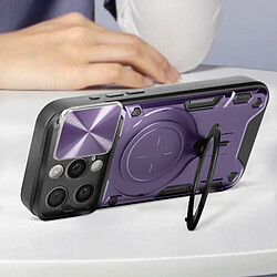 Avizar Coque pour iPhone 15 Pro Bague Métallique Bi-matière Antichoc Violet pas cher