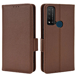 Etui en PU texture litchi, double fermeture magnétique avec support, marron pour votre TCL 20 R 5G/Bremen 5G/20AX 5G