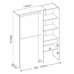 Avis Pegane Armoire dressing extensible avec rideau + 1 tiroir coloris blanc - Longueur 110-160 x Hauteur 205 x Profondeur 50 cm