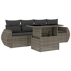 vidaXL Salon de jardin 5 pcs avec coussins gris résine tressée