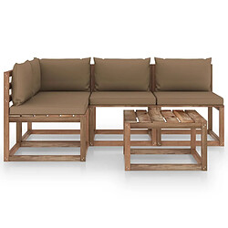 vidaXL Salon de jardin 5 pcs avec coussins taupe