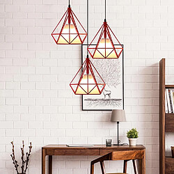 Stoex Lustre suspension industrielle luminaire forme diamant contemporain disque 3 lamps abat-jour E27 25cm pour salon cuisine salle à manger, Rouge