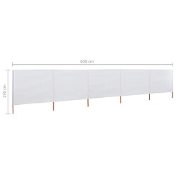 vidaXL Paravent 5 panneaux Tissu 600 x 160 cm Blanc sable pas cher