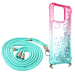 Avizar Coque Cordon Redmi 10C Paillettes Liquides Silicone Bumper Bleu / Rose