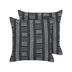 Beliani Lot de 2 coussins BENZOIN Coton 45 x 45 cm Géométrique Impression en bloc Noir