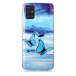 Coque en TPU noctilucent flexible papillon bleu pour votre Samsung Galaxy A51 SM-A515