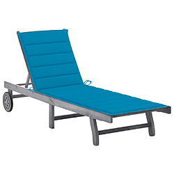 vidaXL Chaise longue de jardin avec coussin Gris Bois d'acacia solide