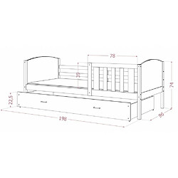 Avis Kids Literie Lit Enfant Tami 90x190 ( Sans Matelas ) Blanc - gris Livré avec le sommiers et tiroir.