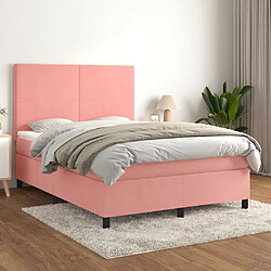 Maison Chic Lit adulte- Lit + matelas,Sommier à lattes de lit avec matelas Rose 140x190 cm Velours -GKD91417