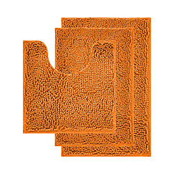 LUUCOZK Tapis de bain antidérapants, absorbants, à séchage rapide - Fond en TPR orange-Ensemble 3 pièces 40x60+50x80+type U50x50CM