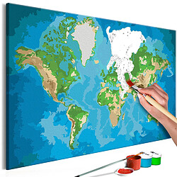 Decoshop26 Tableau à peindre soi-même peinture par numéros motif Carte du monde (bleu-vert) 60x40 cm TPN110031