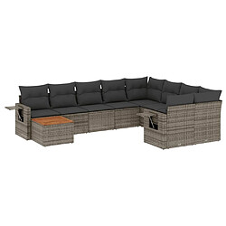 Maison Chic Salon de jardin avec coussins 10 pcs, Ensemble Tables et chaises de jardin, gris résine tressée -GKD214515