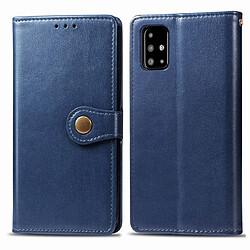 Wewoo Housse Coque Pour Galaxy A71 Rétro Couleur Unie Boucle En Cuir De Protection De Téléphone Mobile Etui avec Cadre Photo Et Fente Carte Et Portefeuille Et Fonction De Support Bleu