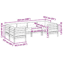 vidaXL Salon de jardin 6 pcs avec coussins cire marron bois pin massif pas cher