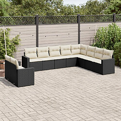 vidaXL Salon de jardin 10 pcs avec coussins noir résine tressée