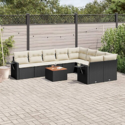 Maison Chic Salon de jardin 10 pcs avec coussins | Ensemble de Table et chaises | Mobilier d'Extérieur noir résine tressée -GKD56289