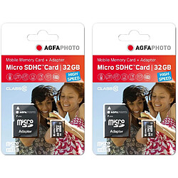 Agfa Photo AgfaPhoto Pack 2 cartes mémoire microSDHC - 10581 - Capacité 32GB + 32GB - Noir - Noir