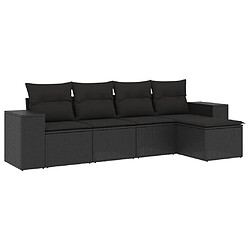 vidaXL Salon de jardin 5 pcs avec coussins noir résine tressée