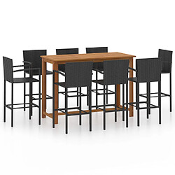 vidaXL Ensemble de bar de jardin 9 pcs noir