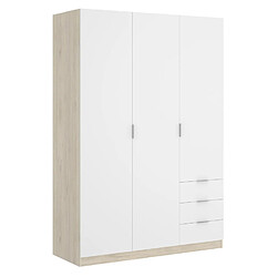 Pegane Armoire placard meuble de rangement coloris naturel/blanc - Longueur 121 x Profondeur 52 x Hauteur 184 cm