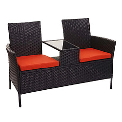 Decoshop26 Banc en polyrotin avec table fauteuils chaises de jardin 132cm noir coussin terracota 04_0001139