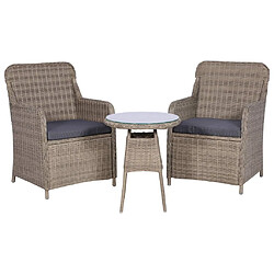 Maison Chic Ensemble de bistro 3 pcs avec coussins,Table + chaises + coussins de jardin Résine tressée Marron -GKD655821