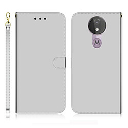 Wewoo Housse Coque Etui à rabat horizontal en surface avec surface miroir pour Motorola Moto G7 Power porte-cartes et porte-cartesporte-monnaie et lanière Argent