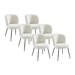 Vente-Unique Lot de 6 chaises en tissu bouclette et métal - Blanc - POLPONA