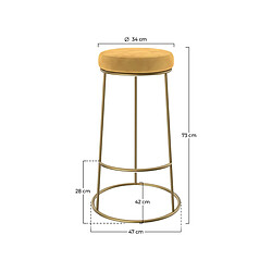 Rendez Vous Deco Tabouret de bar Kendal en velours jaune curry 73 cm (lot de 2)