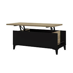 Table basse avec plateau relevable - Decor chene et noir - L 100 x P 50/72 x H 42/55 cm