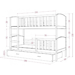 Avis Kids Literie Lit Superposé Tomy 90x190 Gris - rose Livré avec sommiers, tiroir et matelas en mousse de 7cm