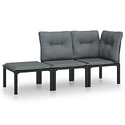 vidaXL Salon de jardin 3 pcs noir et gris résine tressée