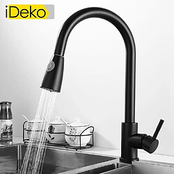 Avis iDeko® Robinet de cuisine 2 jets de douchette étirab multi fonction famille standard Noir moderne