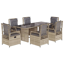 vidaXL Ensemble à manger de jardin et coussins 7 pcs beige poly rotin