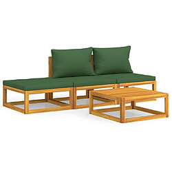 Maison Chic Salon de jardin 4 pcs + coussins - Mobilier/Meubles de jardin - Table et chaises d'extérieur vert bois massif -MN69838