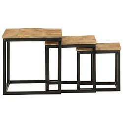 Acheter Maison Chic Lot de 3 Tables basses gigognes pour salon | Table à café bois massif de manguier et fer -GKD25627