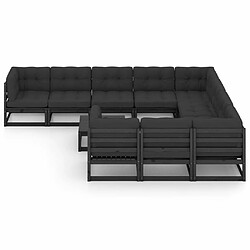 Avis Maison Chic Salon de jardin 11pcs + coussins - Mobilier/Meubles de jardin - Table et chaises d'extérieur Noir Bois de pin massif -MN48776