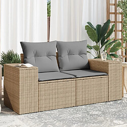 vidaXL Canapé de jardin avec coussins 2 places beige résine tressée