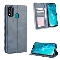 Etui en PU bouton pression magnétique rétro élégant avec support bleu pour votre Huawei Honor 9X Lite