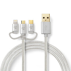 NEDIS Ensemble de Câbles de Synchronisation, de Charge et de Prise en Charge AV 3-en-1 Adaptateur Type-C Adaptateur Lightning Câble USB-A Mâle vers USB Micro-B Mâle 1,0 m Plaqué Or Pour Connecter Smartphones et Appareils Mobiles