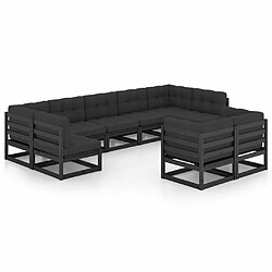 Maison Chic Salon de jardin 9 pcs + coussins - Mobilier/Meubles de jardin - Table et chaises d'extérieur noir bois de pin massif -MN39174