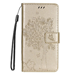 Etui en PU motif chat et arbre avec support or pour votre Samsung Galaxy S22