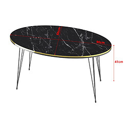 Helloshop26 Table basse ovale 41 x 90 x 50 cm marbre noir or 03_0008444