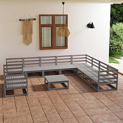 Maison Chic Ensemble de salle à manger de jardin 11 pcs,Table et chaises d'extérieur gris bois de pin massif -GKD358346