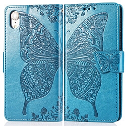 Wewoo Housse Coque Étui en cuir à rabat horizontal Butterfly Love Flowers gaufrage pour iPhone XRavec supportlogements cartesportefeuille et lanière bleu