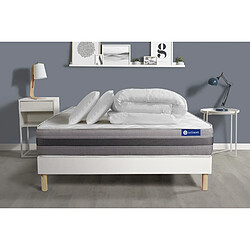 ACTISOM Pack prêt à dormir matelas ACTIFLEX RELAX Ressorts ensachés+mémoire de forme 200x200 + sommier KIT blanc + 2oreillers+couette