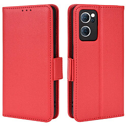 Etui en PU texture litchi avec support, rouge pour votre Oppo Reno7 5G