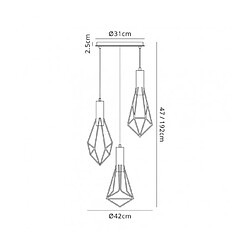 Avis Luminaire Center Suspension Kristoff Noir 3 ampoules 47cm