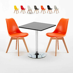 Ahd Amazing Home Design Table noire carrée 70x70cm Avec 2 Chaises Colorées intérieur bar café Nordica Mojito