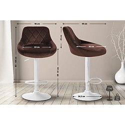 Decoshop26 Tabouret de bar en velours marron coutures décoratives pivotant support métal blanc TDB10663